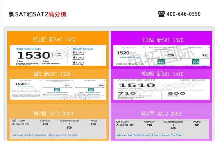 思拓sat培训班的新sat和sat2高分榜一览